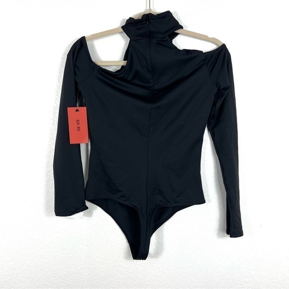 Alix NYC Leona Cold-shoulder Stretch jersey Thong Bodysuit in black size M - Picture 6 of 9